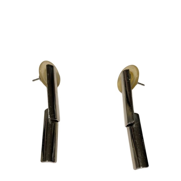 Silver‎ Tone Modernist Dangle Earrings Minimalist Bar Drop Jewelry - Picture 1 of 4